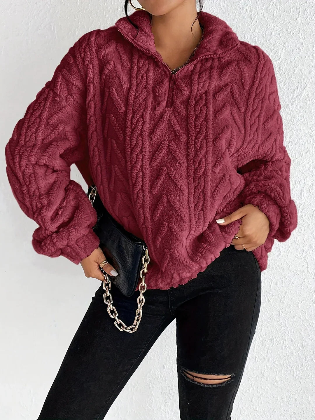 Aila - Fluffy Zip Sweater