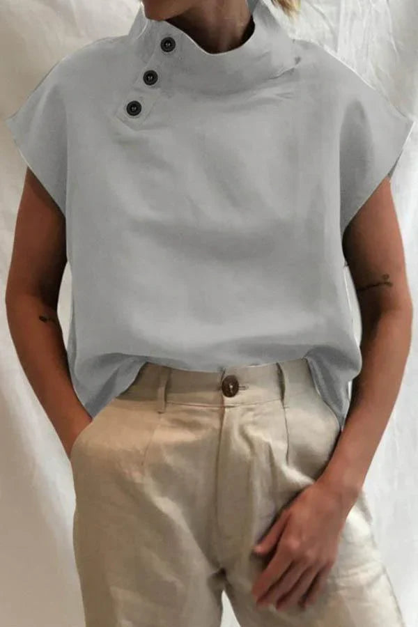 Lowella - High Collar Buttoned Blouse