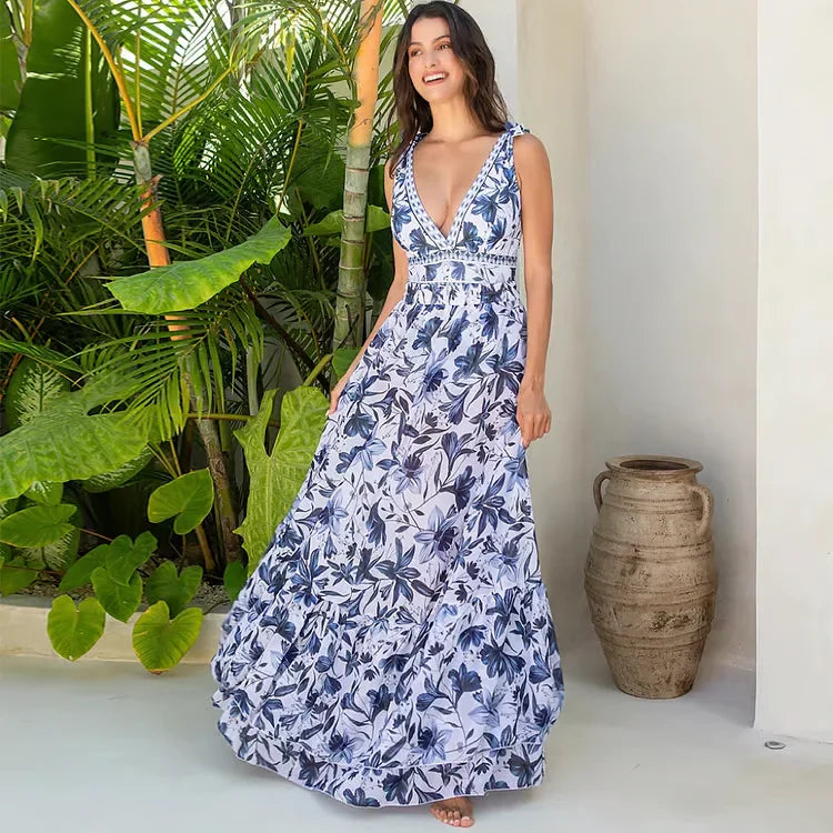 Cary - Floral Print V-Neck One-Piece Bathing Suit