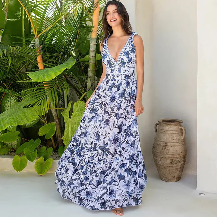 Cary - Floral Print V-Neck One-Piece Bathing Suit